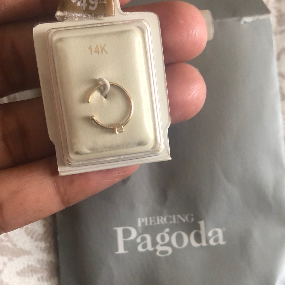 14k nose ring hoop with CZ stone